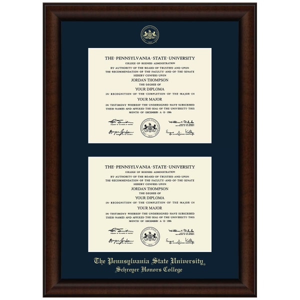 #106 Penn State Schreyer Honors College double diploma frame Lenox (Walnut)